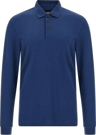 BOSS embroidery long-sleeve polo shirt - Blue