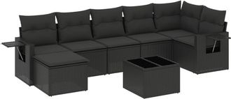vidaXL Set De Sof&aacute;s De Jard&iacute;n 8 Piezas Y Cojines Rat&aacute;n Sint&eacute;tico Negro Vidaxl