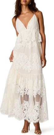 Steve Madden Annette Lace Embroidered Tiered Maxi Peplum Dress in Whisper White at Nordstrom, Size 12