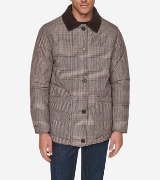 Cole Haan Mens Reversible Plaid Quilted Barn Jacket - Brown Size Medium