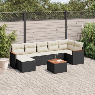 vidaXL Set De Sof&aacute;s De Jard&iacute;n 8 Piezas Y Cojines Rat&aacute;n Sint&eacute;tico Negro Vidaxl