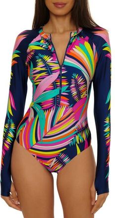Trina Turk Paralia Long Sleeve UPF 50+ One-Piece Rashguard Swimsuit in Multi at Nordstrom, Size X-Small