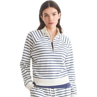 primary Womens Fit Half-Zip Sweatshirt in Sunwashed Navy Ivory Stripe at Nordstrom, Size X-Small