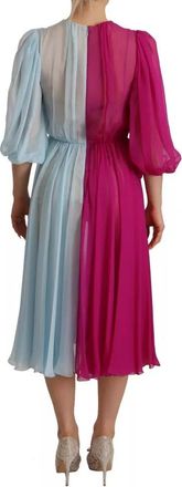 Dolce & Gabbana Fuchsia Light Blue Silk Two Tone Midi Womens Dress (Pre-Owned)
