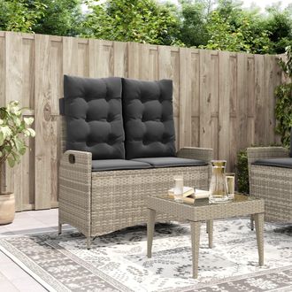 vidaXL Vidaxl - Sill&oacute;n Reclinable De Jard&iacute;n Con Cojines Rat&aacute;n Sint&eacute;tico Gris