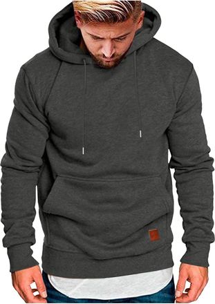 Generic Plain Pullover Hoody Hooded Top Hoodie for mens hooded sweatshirts Mens Plain Long Sleeve Hoodie Fleece Pull-Over Soft and comfy Adult Top Sweatshirt 