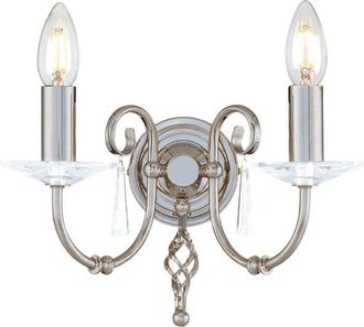 Loops Twin Wall Light Cut Glass Droplets Swirl Finial Polished Nickel LED E14 60W