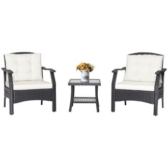 Costway Costway 3 PCS Outdoor Furniture Set Modern Patio Rattan Chair Coffee Table Set in Black