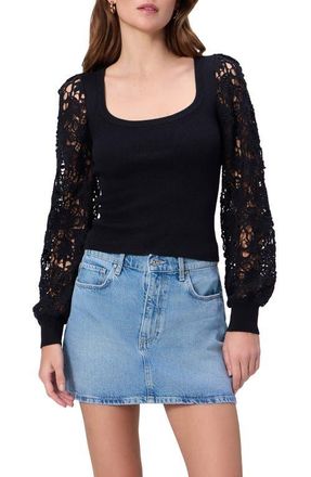 Paige Maya Lace Sleeve Sweater in Black at Nordstrom, Size Xx-Small