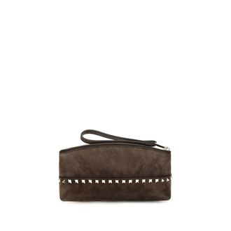 Valentino Garavani Pyramid Stud Suede Clutch - Brown