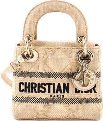 Dior Lady D-Lite Bag Cannage Embroidered Raffia Mini satchel - Beige