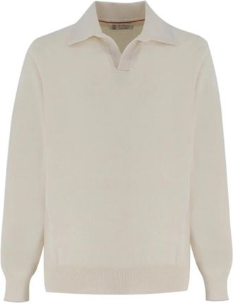 Brunello Cucinelli Kasjmier Polo Trui - Heren - Cashmere truien - Wit - 2XL - Kasjmier - Truien & Vesten