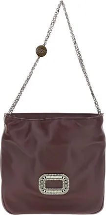 Roger Vivier Burgundy Soft Leather Crystal Buckle Shoulder Bag