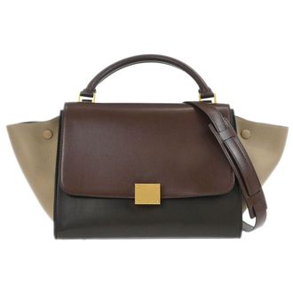 Celine Tricolor Trapeze Bag Leather Brown Leather Handbag (Pre-Owned)