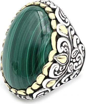 Jalan Jalan 925 Sterling Zilver Malachiet Ring - unisex - Ringen - Veelkleurig - 56 MM - Accessoires