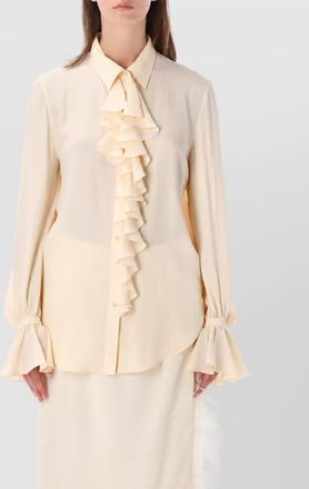 Alberta Ferretti silk ruffled long-sleeve blouse