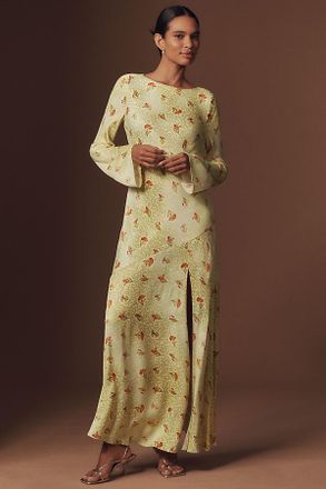 BHLDN Dani Long-Sleeve Open-Back Fit & Flare Maxi Dress
