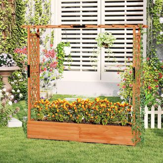 Costway Costway Raised Garden Bed Freestanding Garden Planter Box with Trellis in Brown