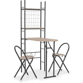 vidaXL Set Tavolo e Sedie Pieghevoli con Scaffale 3 pz mdf e Acciaio - Vidaxl