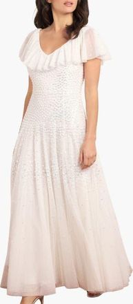Needle & Thread Sunrise Sequin V-neck Ankle Gown in Swan White at Nordstrom, Size 16