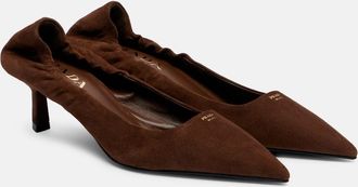 Prada 55 logo suede pumps