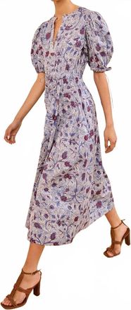 Ulla Johnson Adriana Wave Floral Puff Sleeve Belted Midi Dress In Gardenia