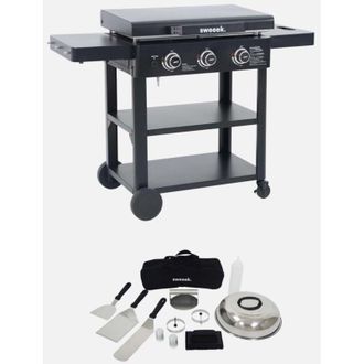 Sweeek Plancha a gas 3 bruciatori acciaio inossidabile 12kW con carrello e utensili