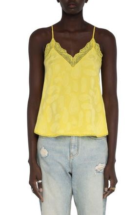 Zadig&Voltaire Christy Paisley Jacquard Silk Satin Camisole in Banana at Nordstrom, Size X-Small