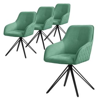 ML Design Ml-design Set 4x Silla De Comedor Giratoria Con Respaldo Y Reposabrazos Asiento Verde De Tela Tejida Tapizado Con Patas De Metal Sill&oacute;n Dise&ntilde;o Ergon&oacute;m
