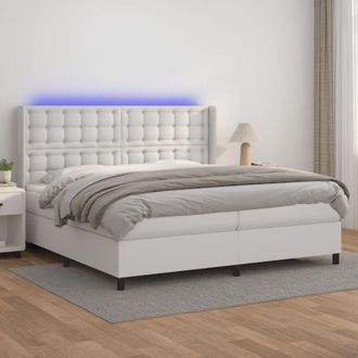 vidaXL Vidaxl - Cama Box Spring Colch&oacute;n Y Led Cuero Sint&eacute;tico Blanco 200x200 Cm