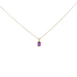House of Brilliance 14K Gold 6x4MM Oval Shaped Gemstone Solitaire Pendant Necklace in Purple Amethyst | Yellow at Nordstrom