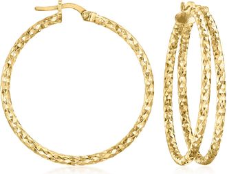 Ross-Simons Italian 18kt Gold Over Sterling Diamond-Cut Double-Hoop Earrings