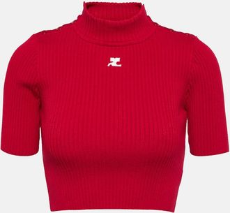 Courr&egrave;ges Ribbed-knit cropped sweater
