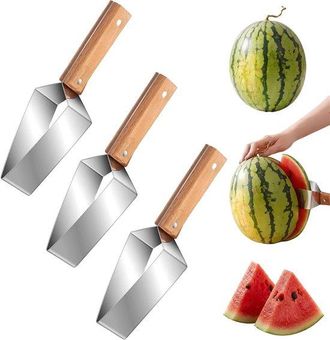 OEM Cortador De Sand&iacute;a, Cortador De Fruta, Cortador De Mel&oacute;n Con Mango De Madera, Juego De 3, Triangular, Para Mel&oacute;n, Manzana Y Mel&oacute;n Verde, 25 Cm