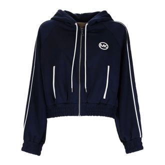 Michael Kors Zip-throughs, female, Blue, Size: L Contrast Zip Front Track Jacket