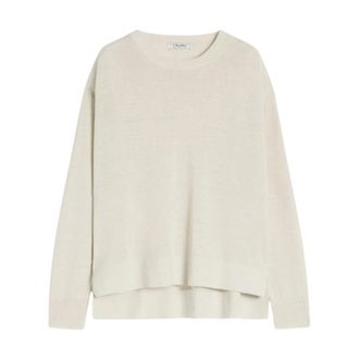 Max Mara Round-neck Knitwear, female, Beige, Size: S Linen Sweater