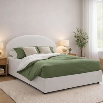 Dmora Dmora - Cama Matrimonial Dmende, Cama Contenedor Con Tapizado En Ecopiel, 100% Made In Italy, Apertura Frontal, Con Colch&oacute;n Cm 160x200 Incluido, Blanc