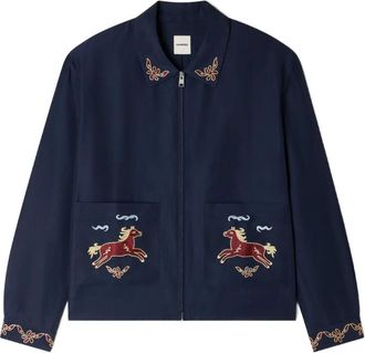 Sandro floral embroidered zip jacket - men - Viscose/Linen/Flax/Viscose/Modacrylic/Cotton - M - Blue