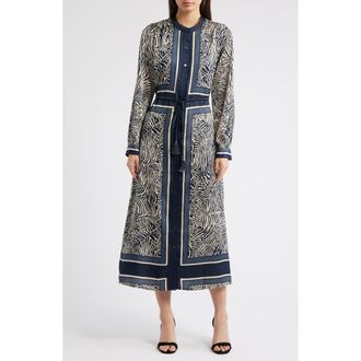 Ciebon Coco Mixed Zebra Print Midi Shirtdress in Navy at Nordstrom, Size X-Small