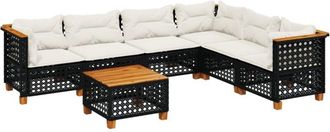 vidaXL Set De Sof&aacute;s De Jard&iacute;n 7 Pzas Con Cojines Rat&aacute;n Sint&eacute;tico Negro Vidaxl