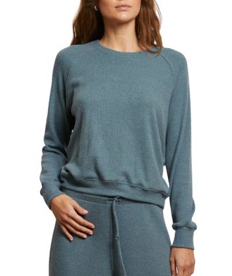 perfectwhitetee Cooper Waffle Raglan Crew Sweatshirt In Slate