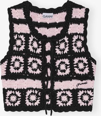 Ganni Pink Cotton Crochet Vest - Size XS Organic