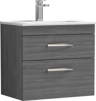 Nuie Nuie Athena Wall Hung 2-Drawer Vanity Unit with Basin-2 600mm Wide - Anthracite Woodgrain