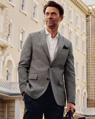 CHARLES TYRWHITT Linen Cotton Jacket - Dark Grey Size 36R R by Charles Tyrwhitt