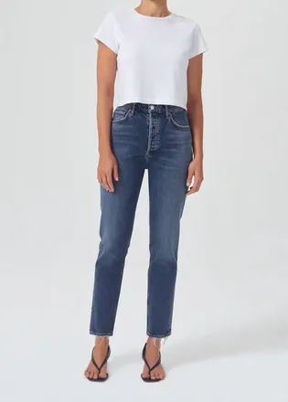 A Gold E Riley Long High Rise Straight Jean In Cypher