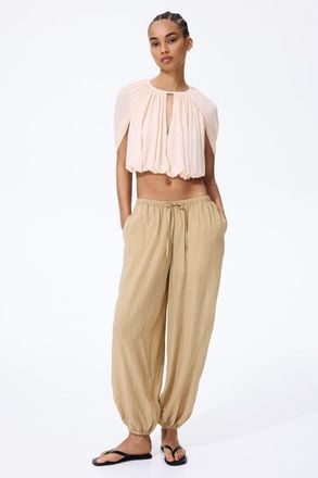 H&M Crinkled Balloon Trousers in Beige at Nordstrom, Size X-Large