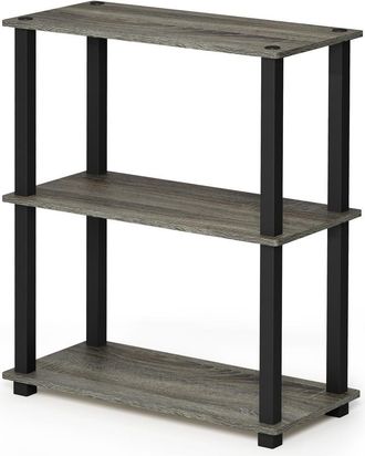 Furinno Turn-S-Tube 3-Tier Compact Multipurpose Shelf Display Rack with Square Tube, French Oak Grey/Black, 18025GYW/BK
