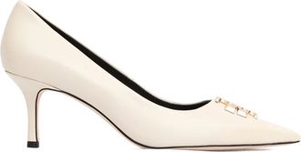 Tory Burch Beige Leren Pump met Gouden Gesp Hak - Dames - Pumps - Beige - 37 EU - Schoenen