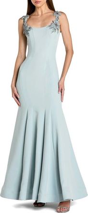 Mac Duggal Beaded Crepe Sleeveless Scoop Neck Mermaid Gown in Powder Blue at Nordstrom, Size 14