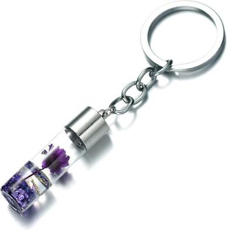 Generic Novelty Keyring Floral Flower Jar Keychain Eternal Plant Nature Pendant Gift (Purple)